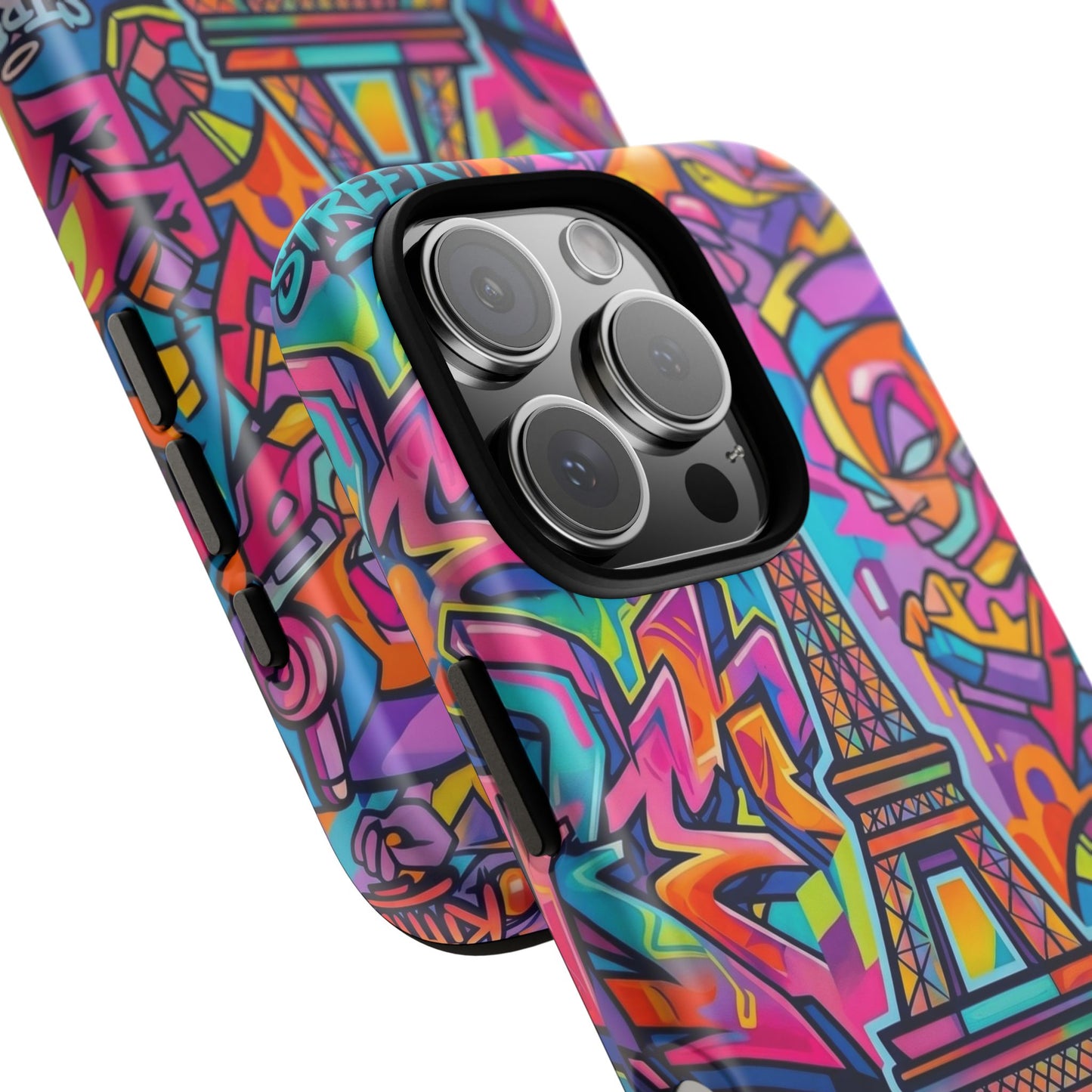 Cat Graffiti Eiffel Phone Case — Colorful Urban Parisian iPhone Cover