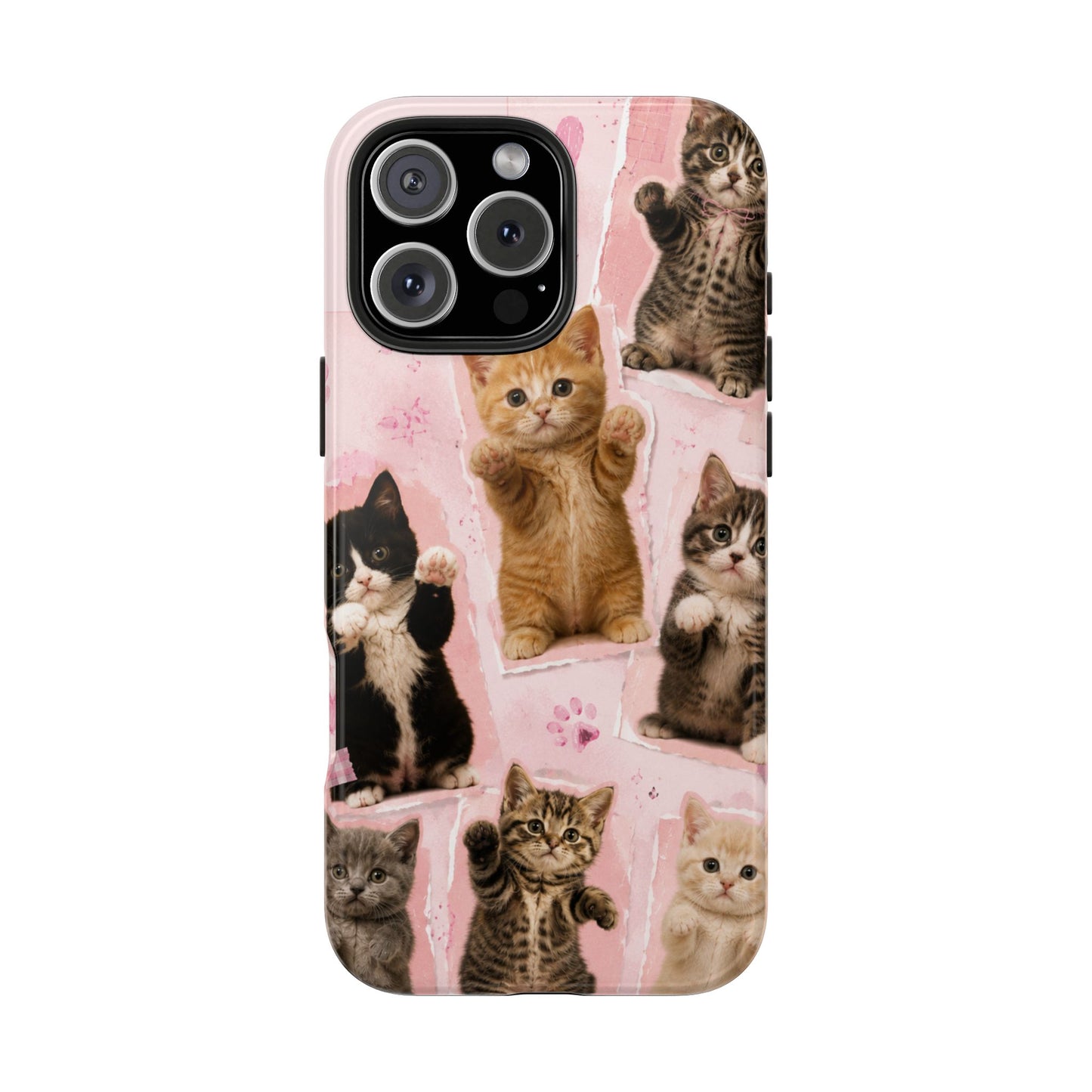 Cute Kittens Tough Phone Case — Pink Paw Print Protective Phone Cover
