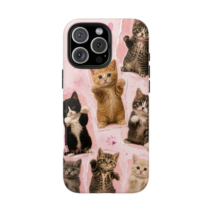 Cute Kittens Tough Phone Case — Pink Paw Print Protective Phone Cover
