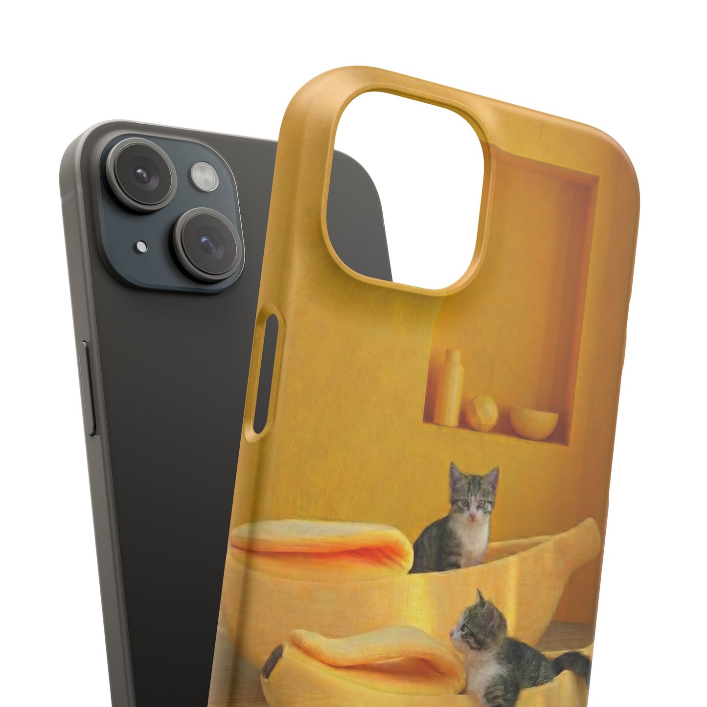 Cat Cozy Phone Case – Cute Kittens in Yellow Living Room Snap Case