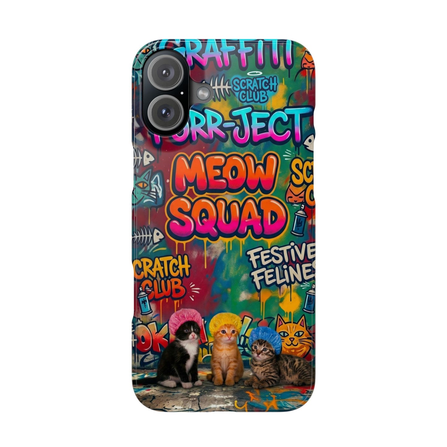 Meow Squad Graffiti Phone Case — Colorful Cat Crew Slim Case