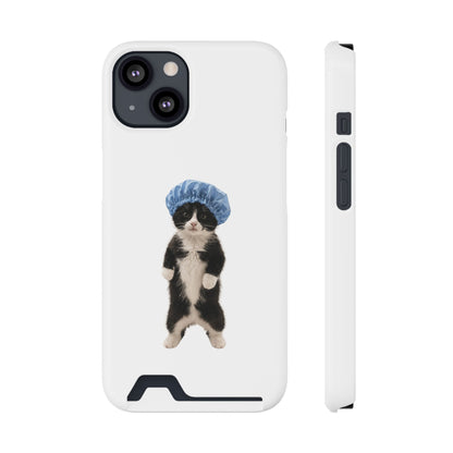 Cute Cat in Shower Cap Slim Phone Case with Card Holder