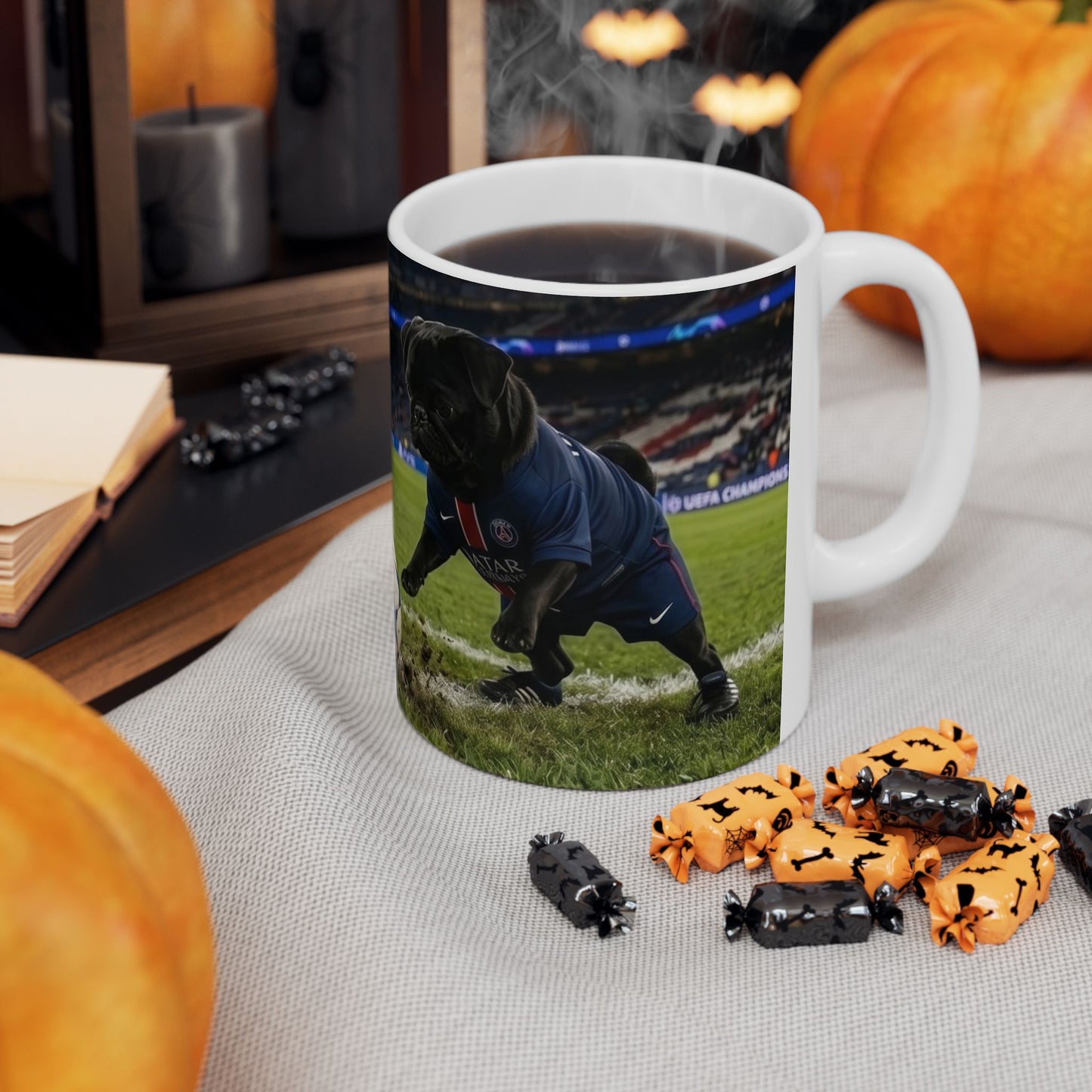 Soccer Pups Ceramic Mug — Cute Dogs Playing Football (11oz/15oz)