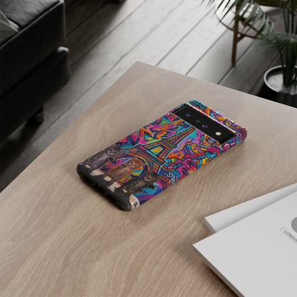 Cat Graffiti Eiffel Phone Case — Colorful Urban Parisian iPhone Cover