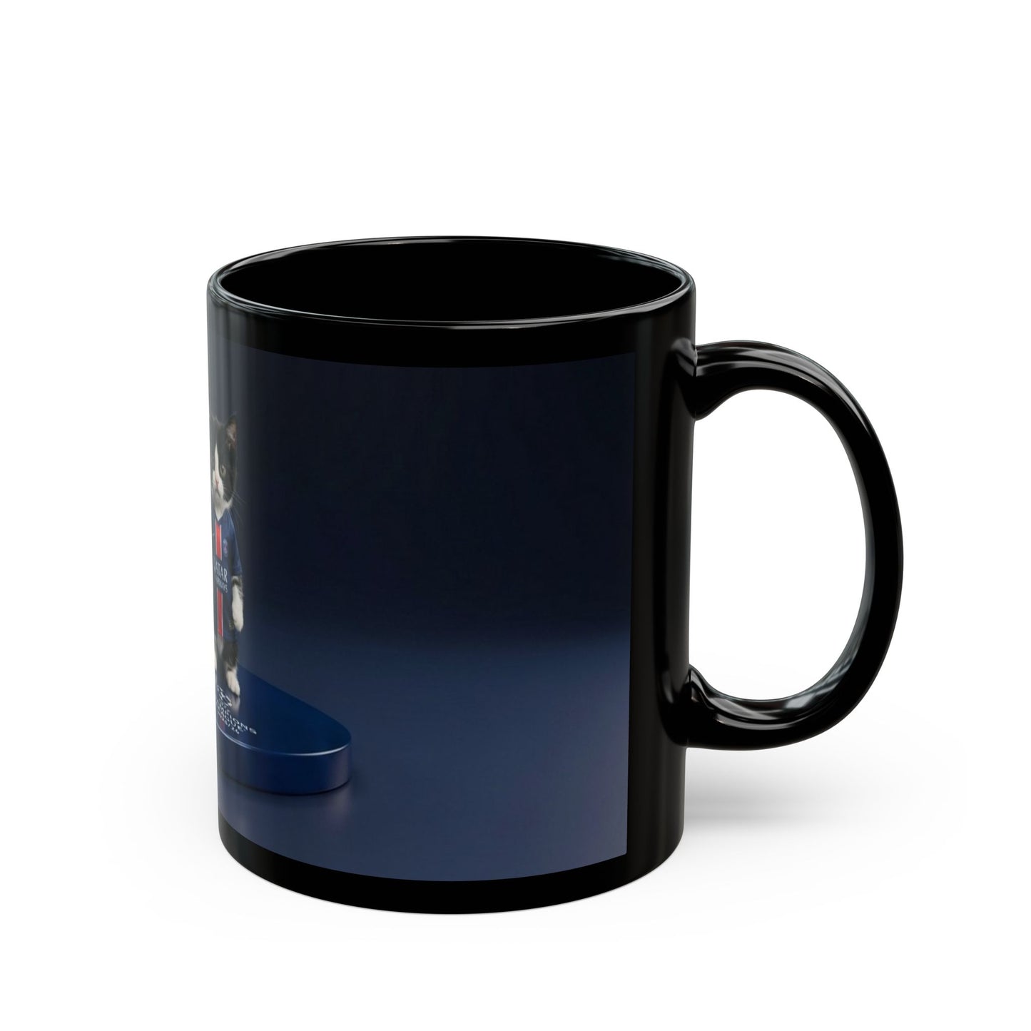 Soccer Cats Black Mug — Cute Football Kit Kittens Coffee Cup (11oz/15oz)