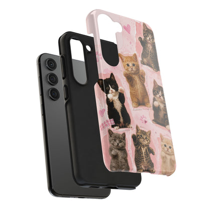 Cute Kittens Tough Phone Case — Pink Paw Print Protective Phone Cover