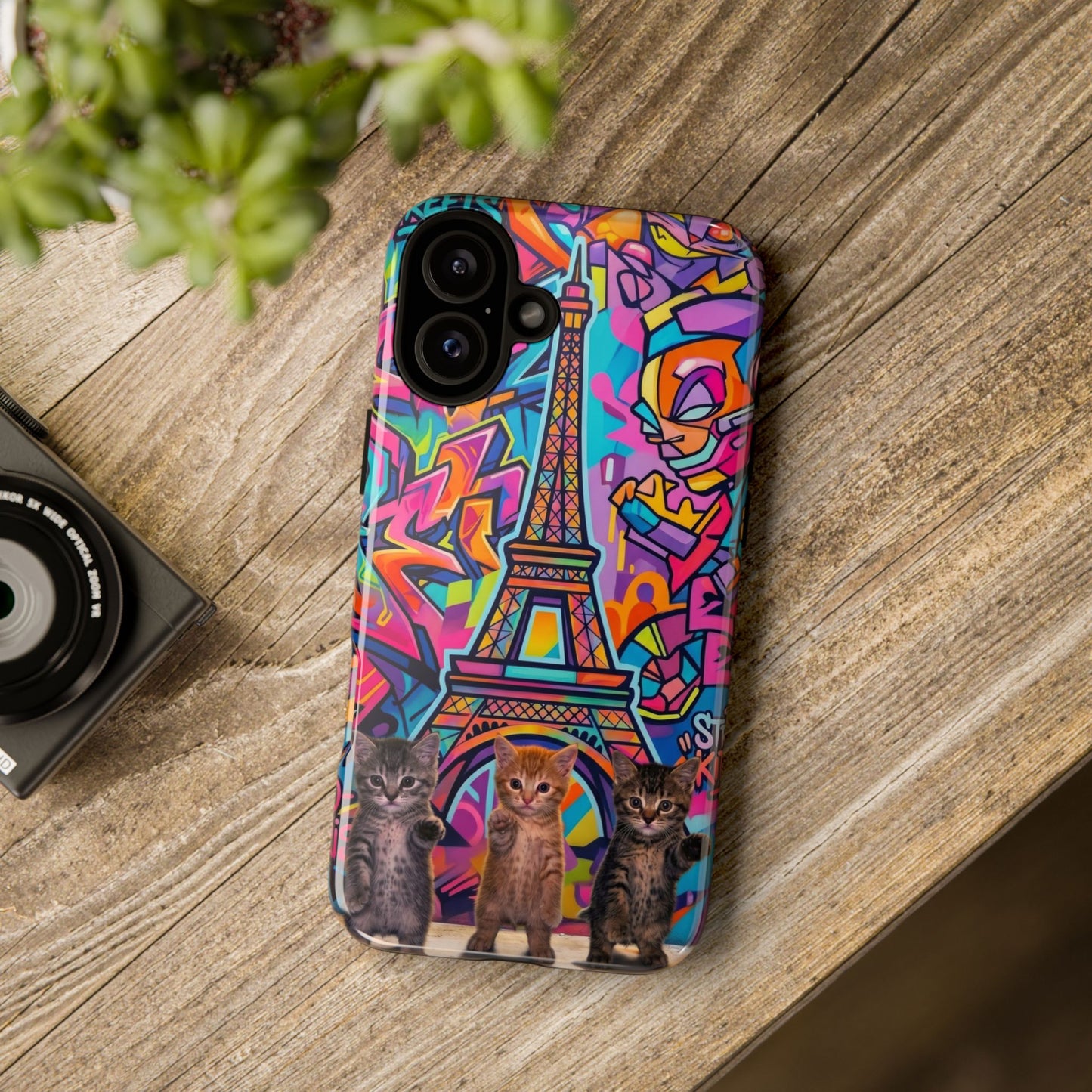 Cat Graffiti Eiffel Phone Case — Colorful Urban Parisian iPhone Cover