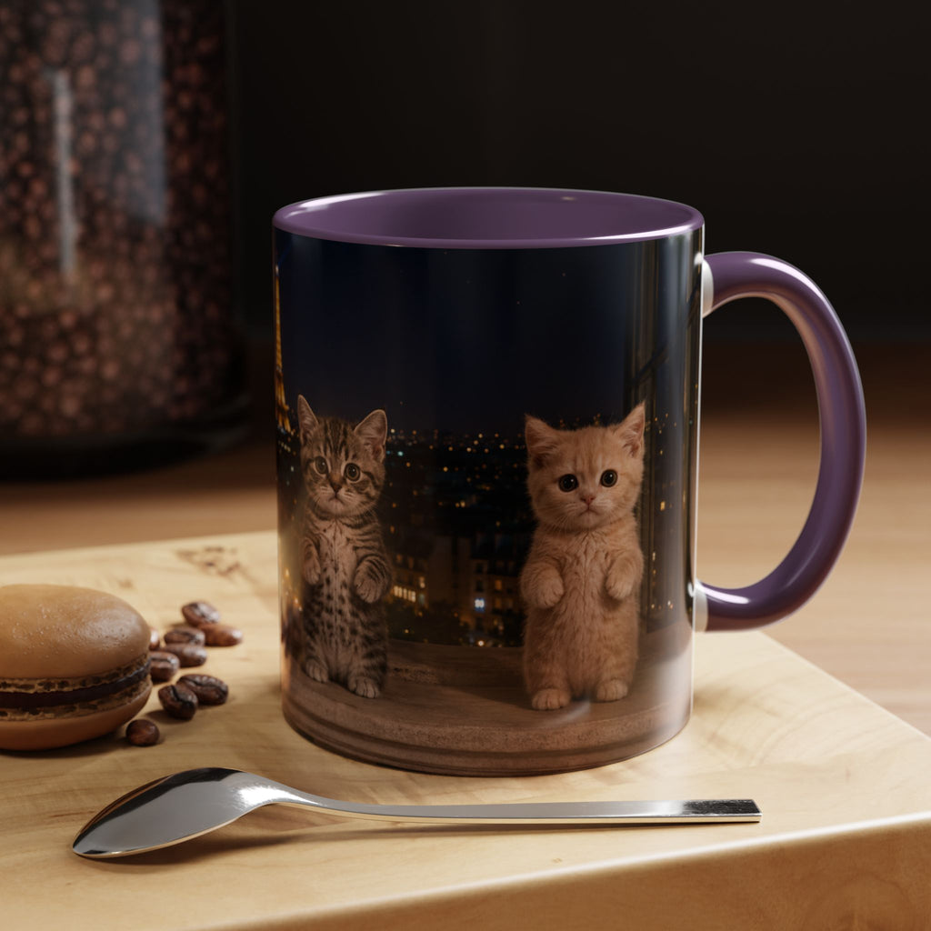 Paris Kittens Coffee Mug — Cute Cat Nightscape Accent Mug (11/15 oz)