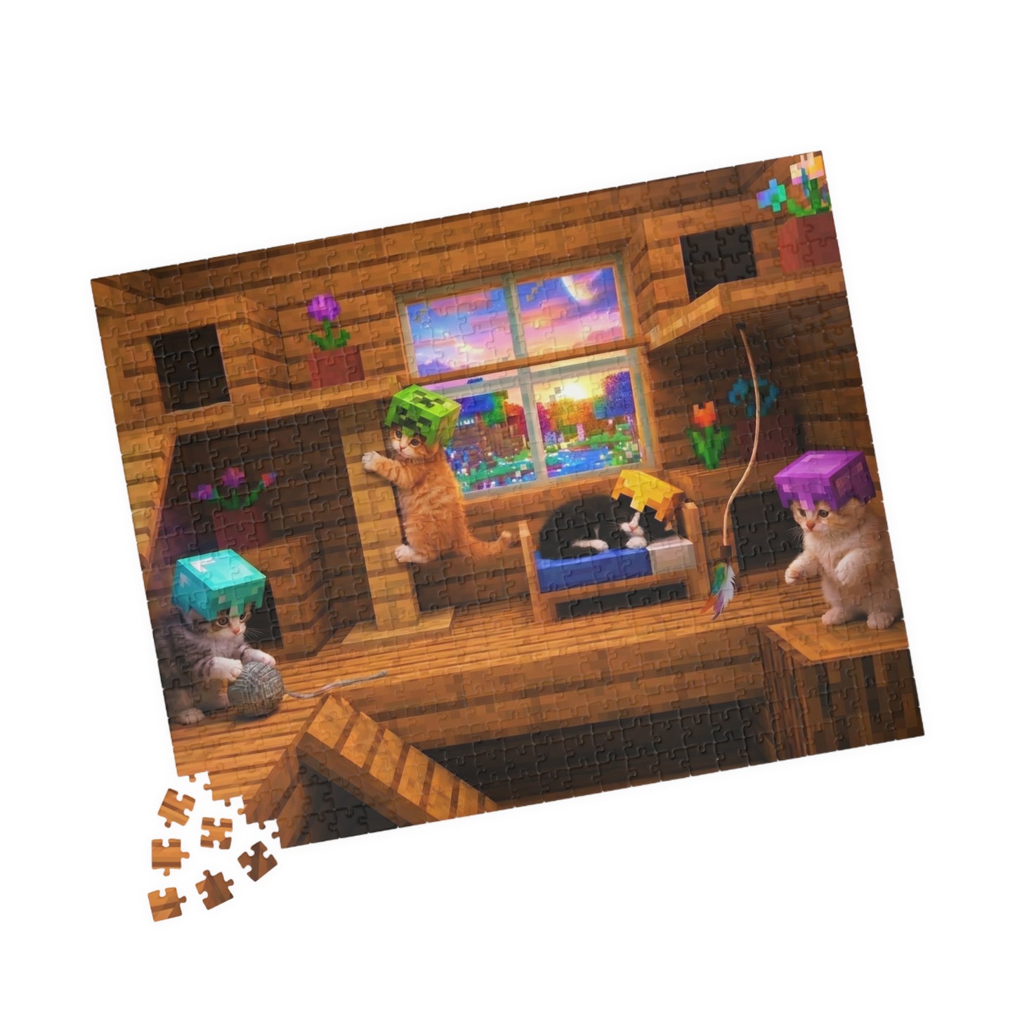 Cozy Cat Cabin Jigsaw Puzzle — Cute Cats in a Wooden Loft (110–1014 pcs)