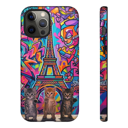 Cat Graffiti Eiffel Phone Case — Colorful Urban Parisian iPhone Cover