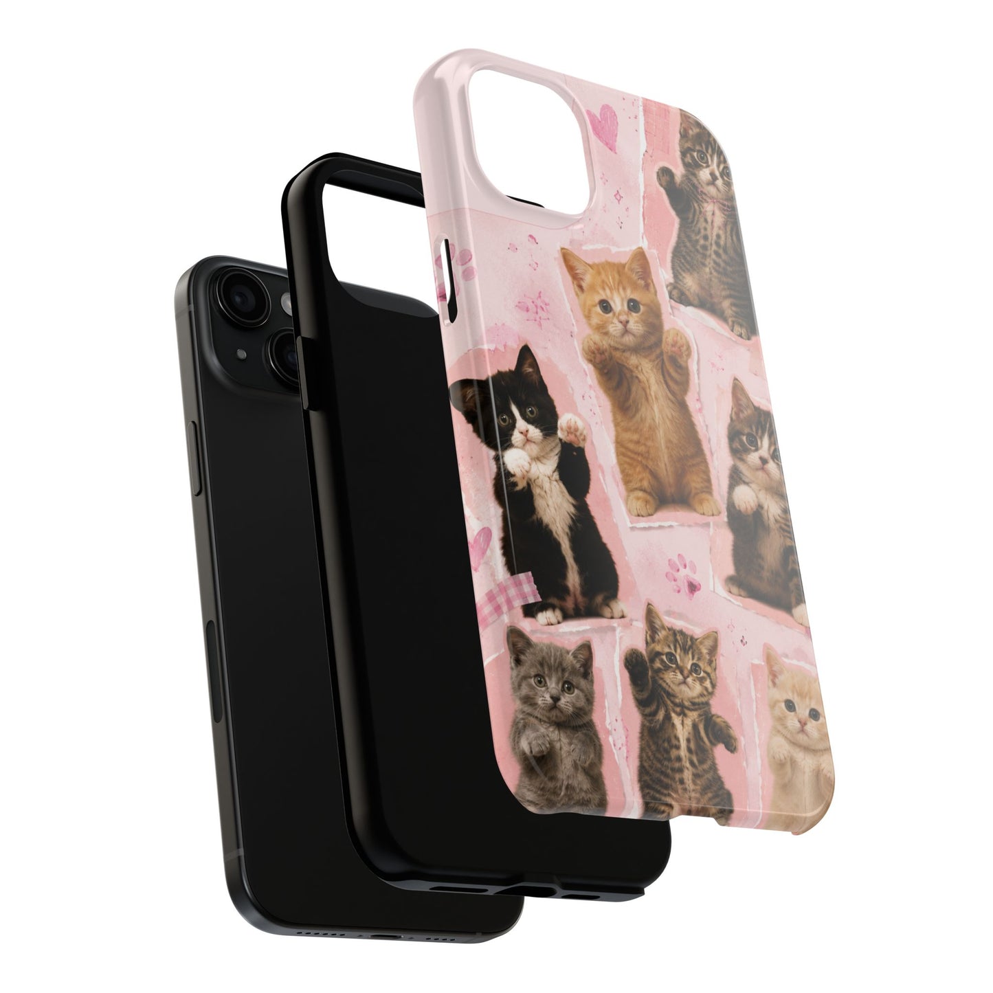 Cute Kittens Tough Phone Case — Pink Paw Print Protective Phone Cover