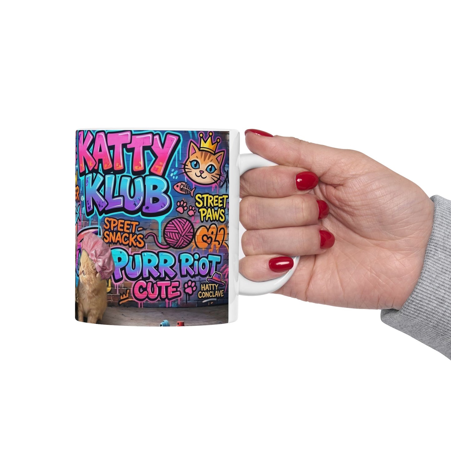 Kitten Crew Ceramic Mug — Colorful Street Art Cat Design (11oz/15oz)