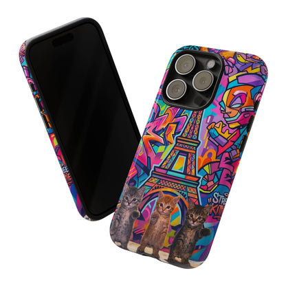 Cat Graffiti Eiffel Phone Case — Colorful Urban Parisian iPhone Cover