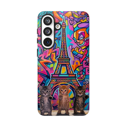 Cat Graffiti Eiffel Phone Case — Colorful Urban Parisian iPhone Cover