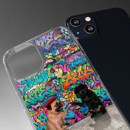 Clear Phone Case — Colorful Graffiti Pugs Design