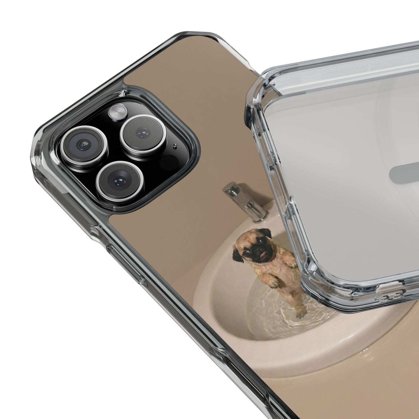 Clear Magnetic Phone Case – Cute Pups in Sink Photo Design