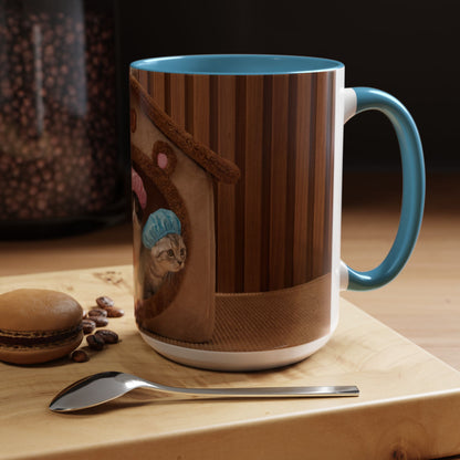 Cute Kittens in Shower Caps Accent Coffee Mug — Pink Interior 11/15oz