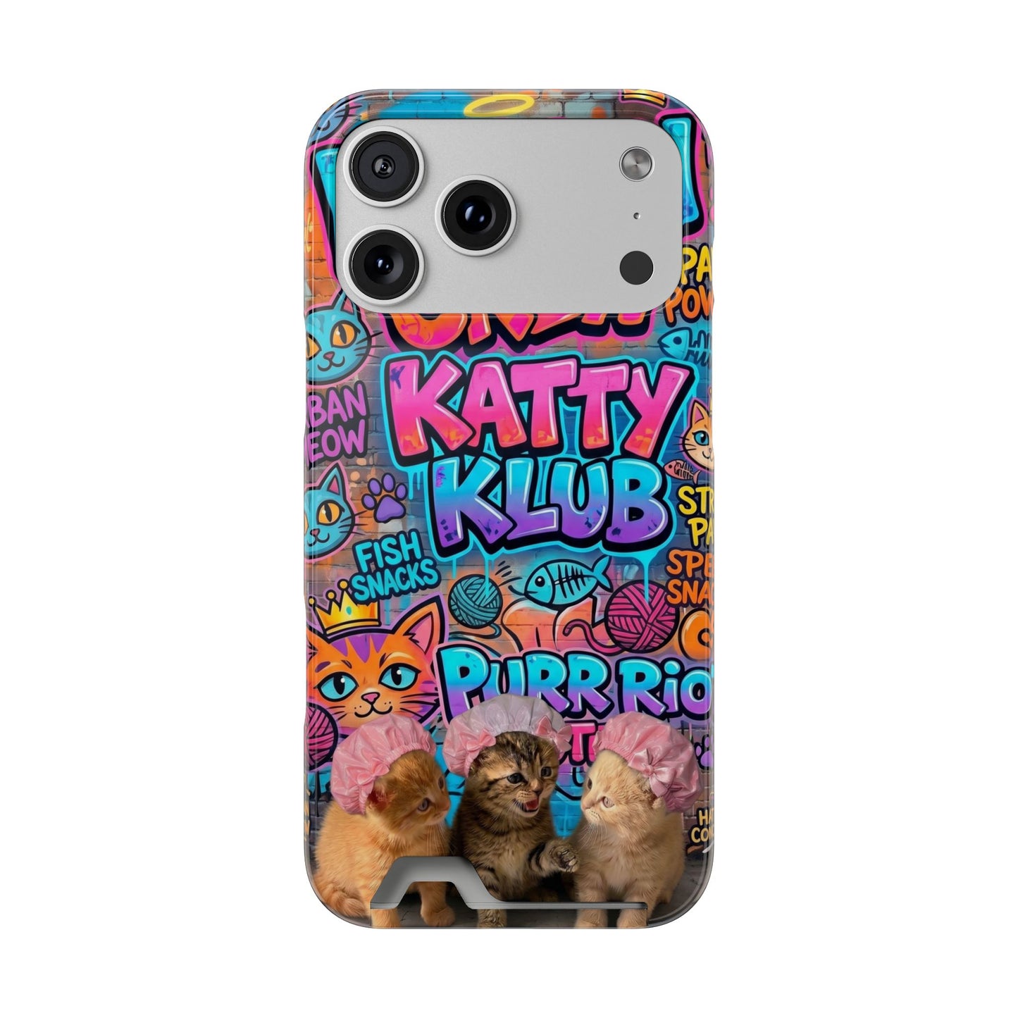 Cat Crew Katty Klub Phone Card Case — Cute Graffiti Kitten Wallet Phone Case
