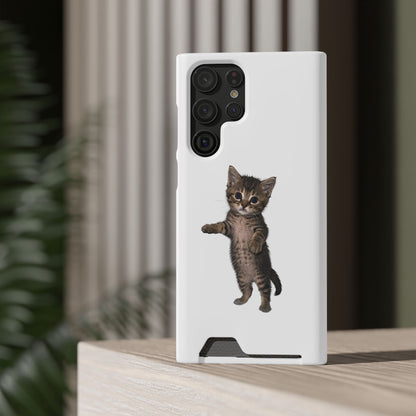 Cute Standing Kitten Phone Case with Card Holder