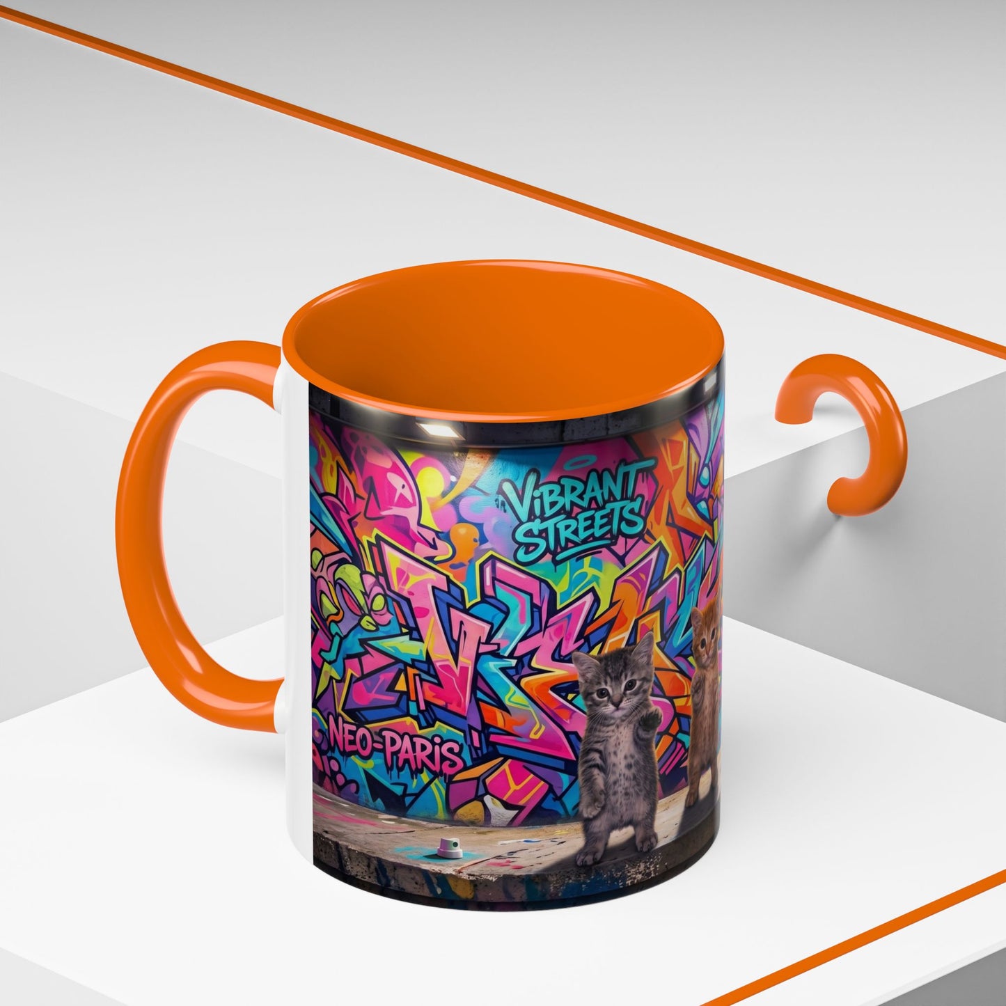 Street Kitties Graffiti Coffee Mug — Colorful Cat Art Accent Mug (11/15oz)