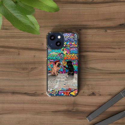 Clear Phone Case — Colorful Graffiti Pugs Design