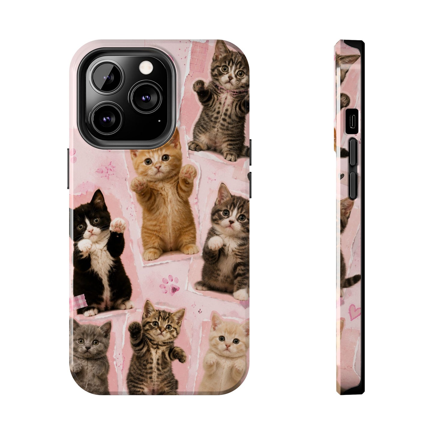 Cute Kittens Tough Phone Case — Pink Paw Print Protective Phone Cover