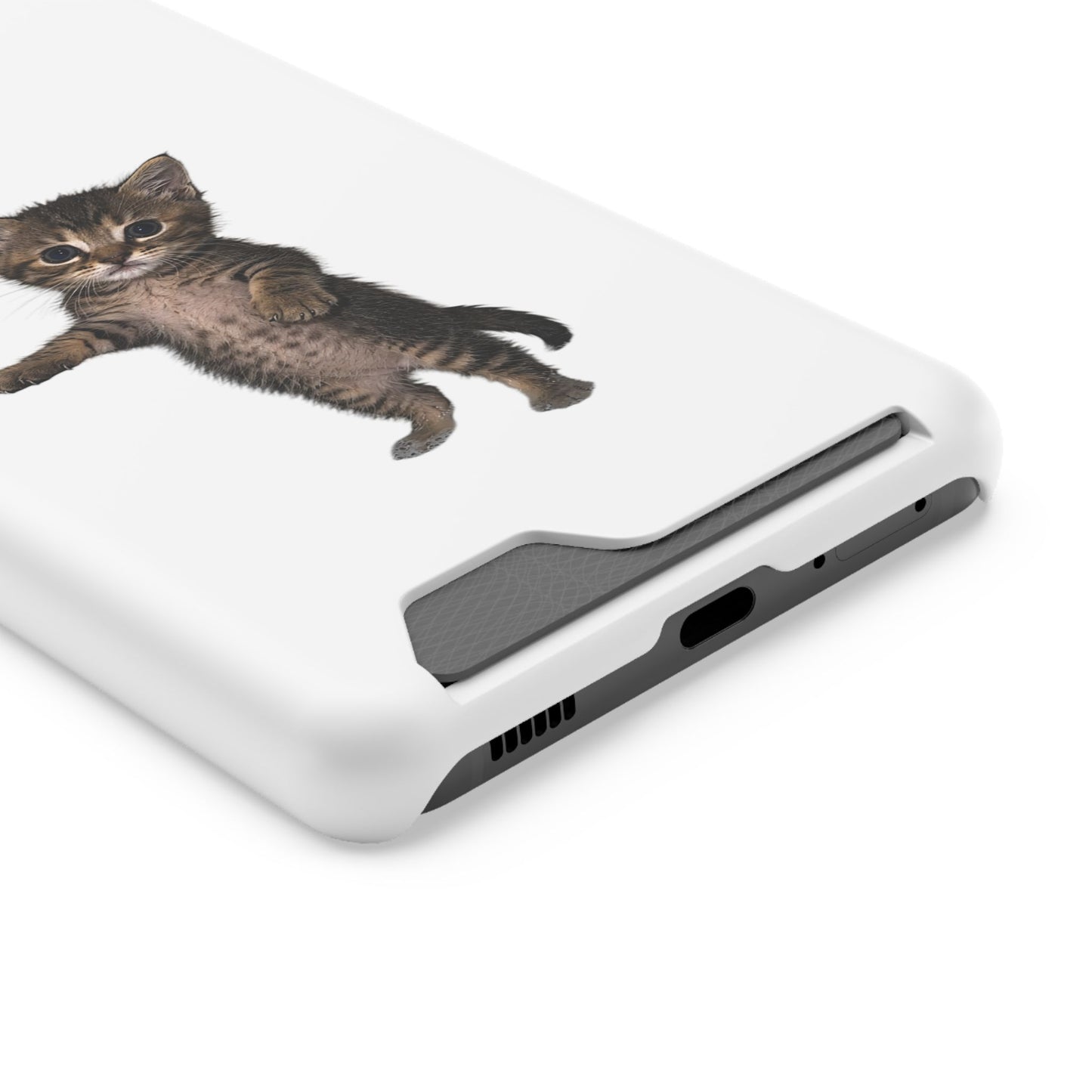Cute Standing Kitten Phone Case with Card Holder
