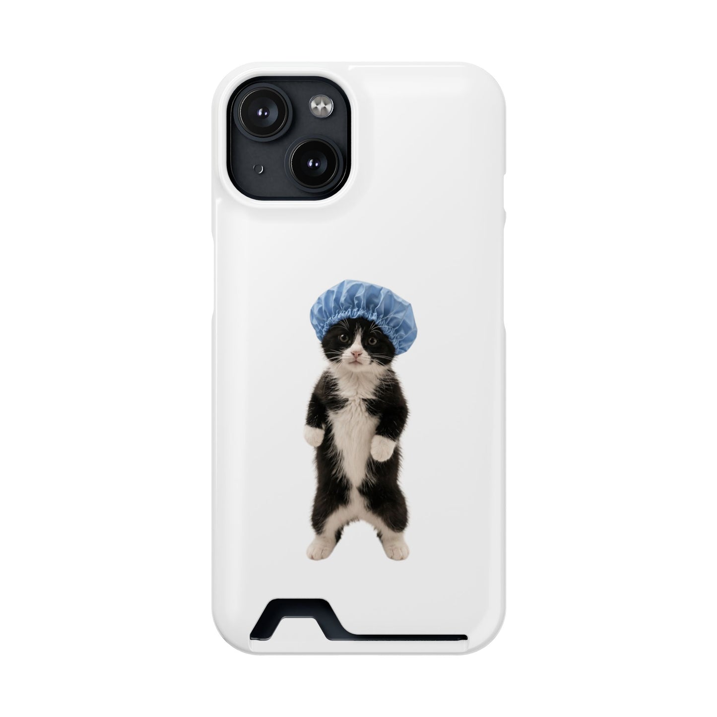 Cute Cat in Shower Cap Slim Phone Case with Card Holder