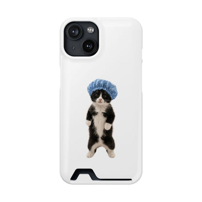 Cute Cat in Shower Cap Slim Phone Case with Card Holder