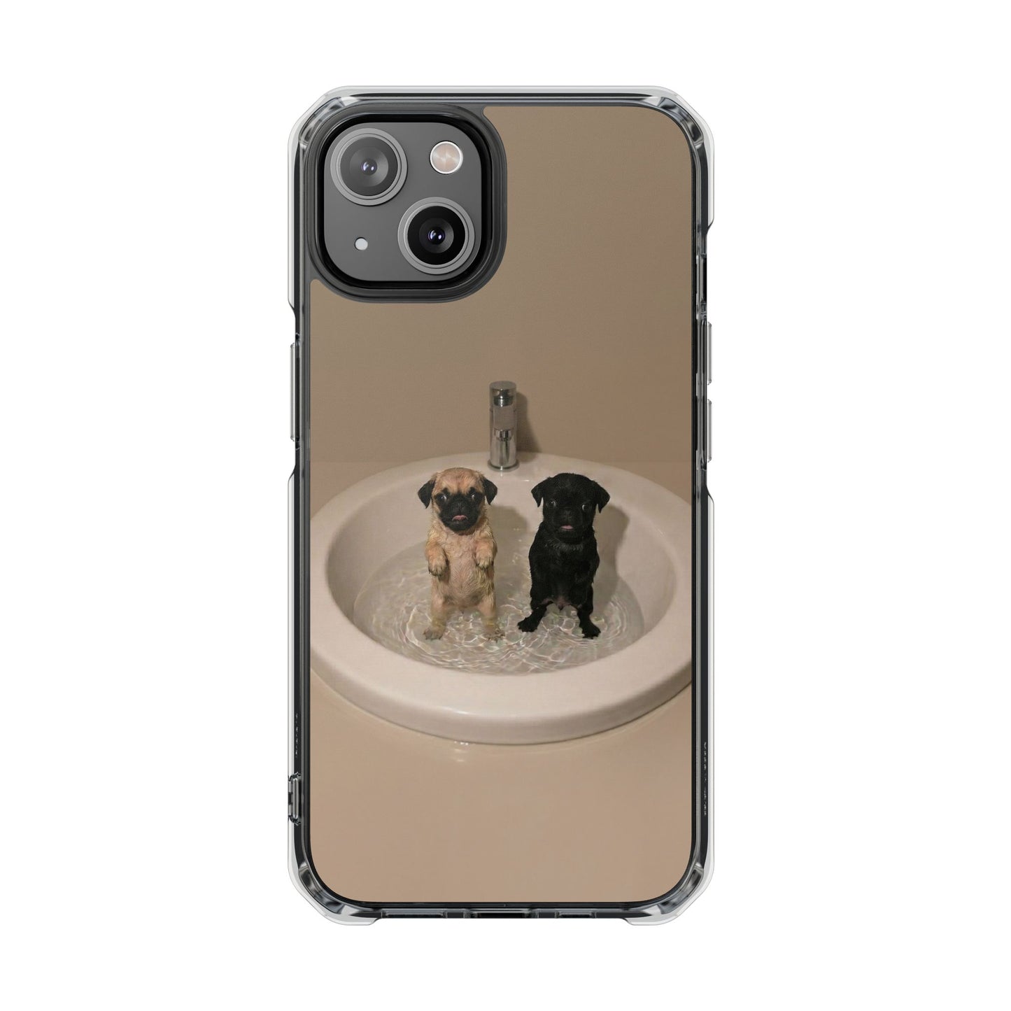 Clear Magnetic Phone Case – Cute Pups in Sink Photo Design