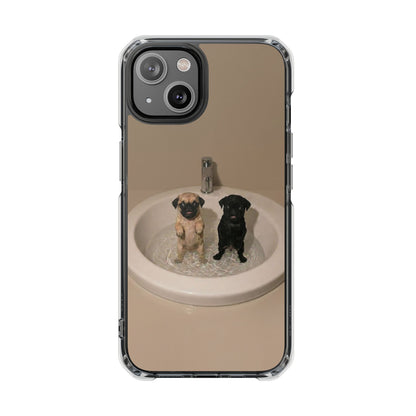 Clear Magnetic Phone Case – Cute Pups in Sink Photo Design