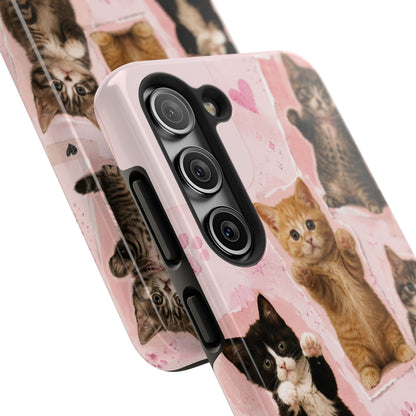Cute Kittens Tough Phone Case — Pink Paw Print Protective Phone Cover