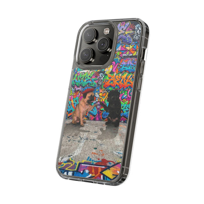 Clear Phone Case — Colorful Graffiti Pugs Design