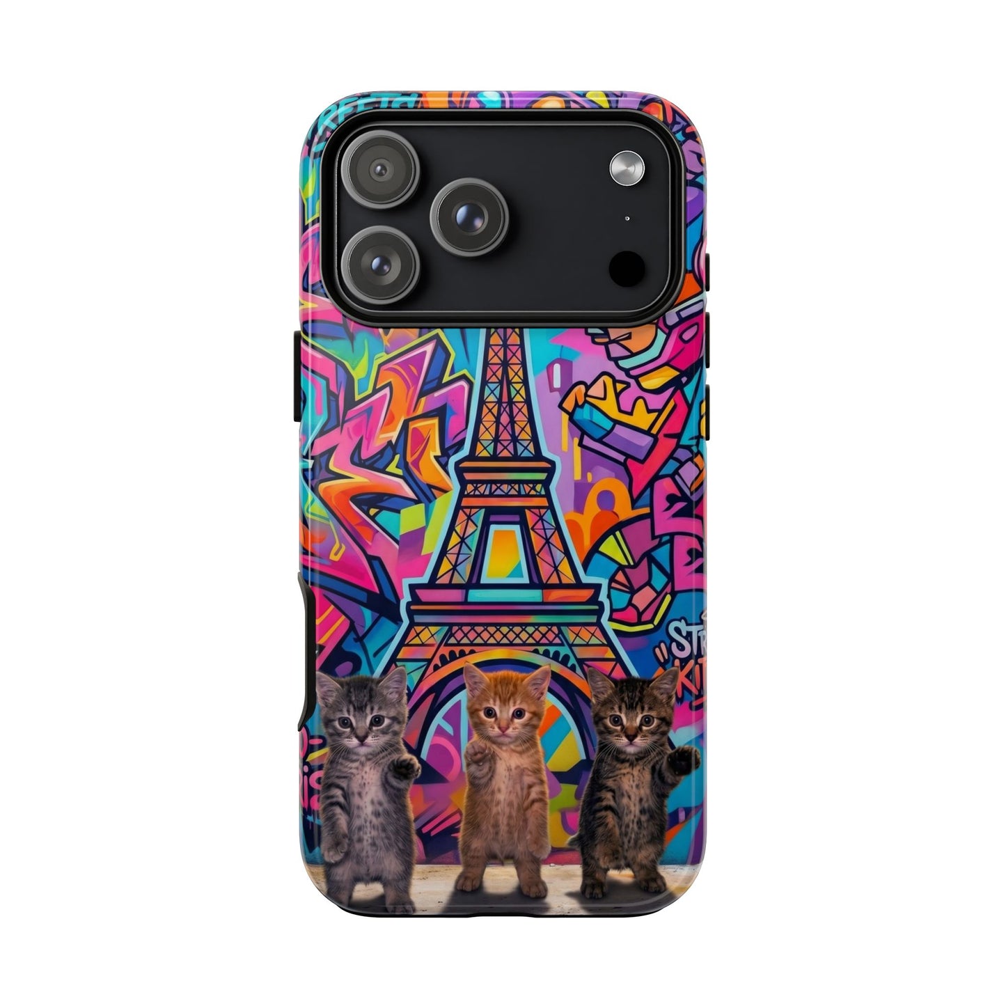 Cat Graffiti Eiffel Phone Case — Colorful Urban Parisian iPhone Cover