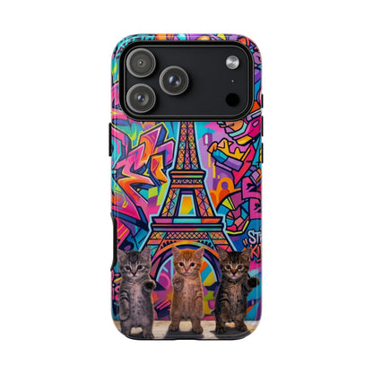 Cat Graffiti Eiffel Phone Case — Colorful Urban Parisian iPhone Cover