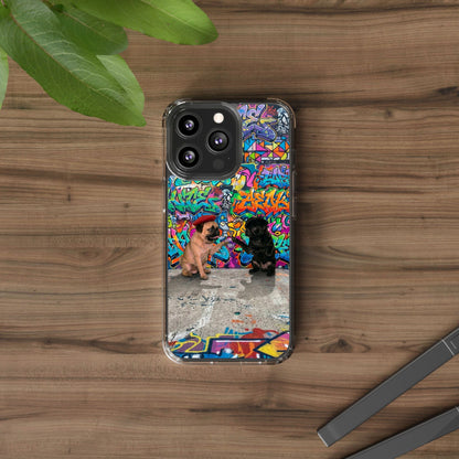 Clear Phone Case — Colorful Graffiti Pugs Design