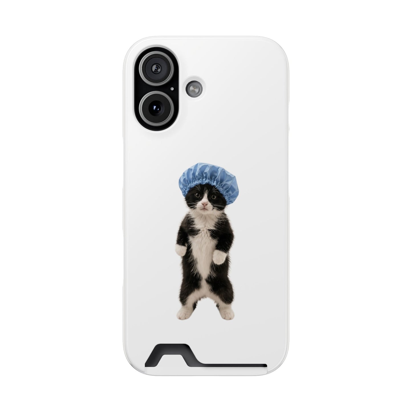 Cute Cat in Shower Cap Slim Phone Case with Card Holder