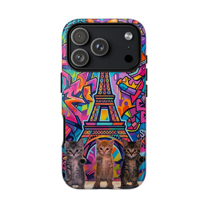 Cat Graffiti Eiffel Phone Case — Colorful Urban Parisian iPhone Cover