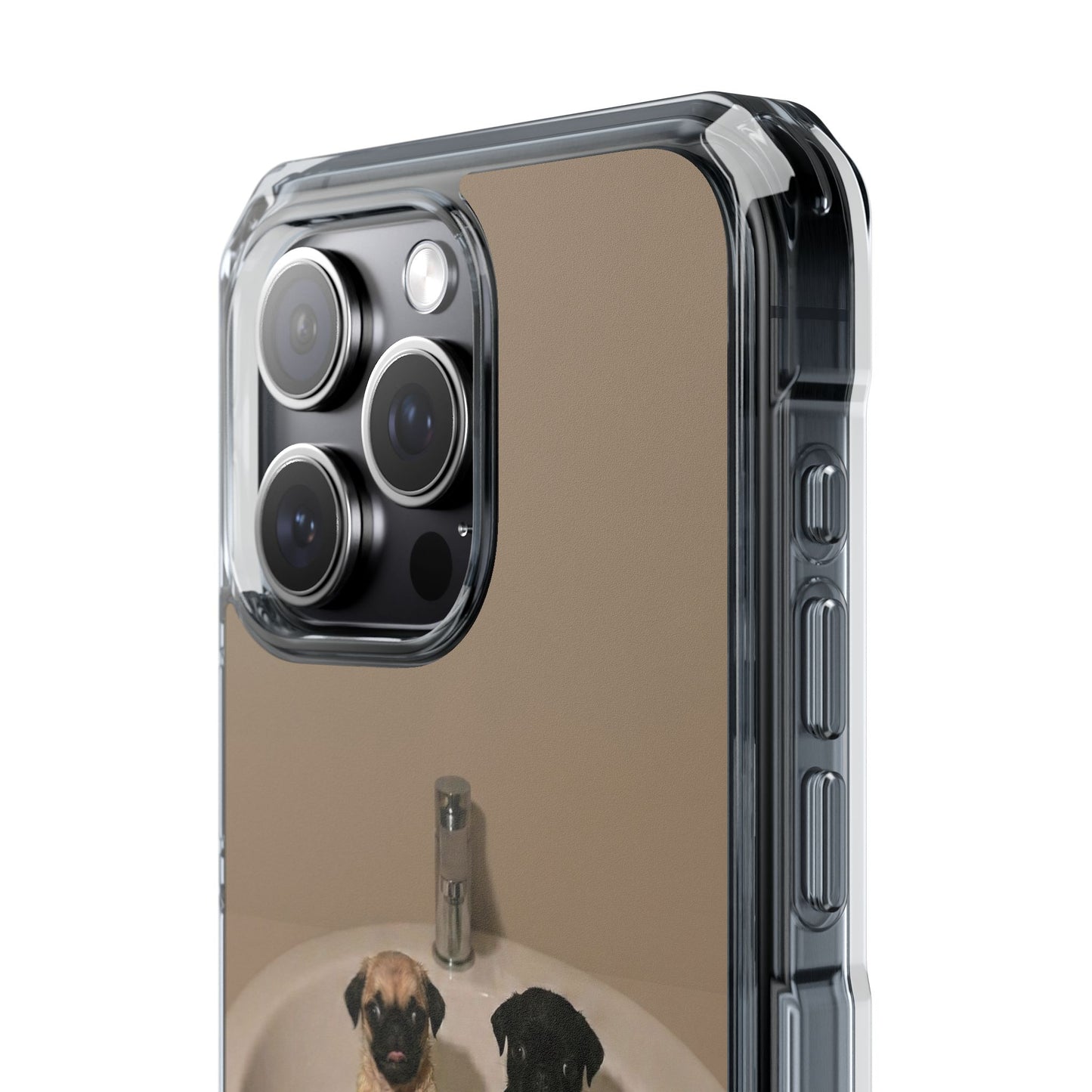 Clear Magnetic Phone Case – Cute Pups in Sink Photo Design