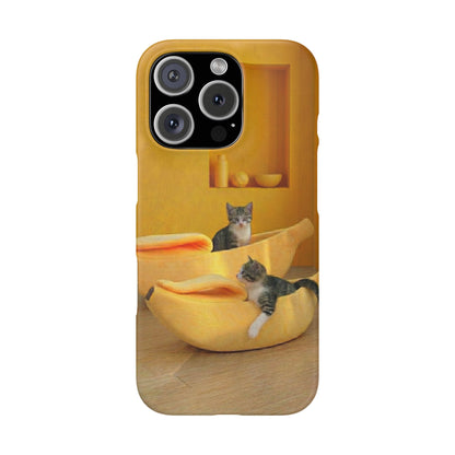 Cat Cozy Phone Case – Cute Kittens in Yellow Living Room Snap Case