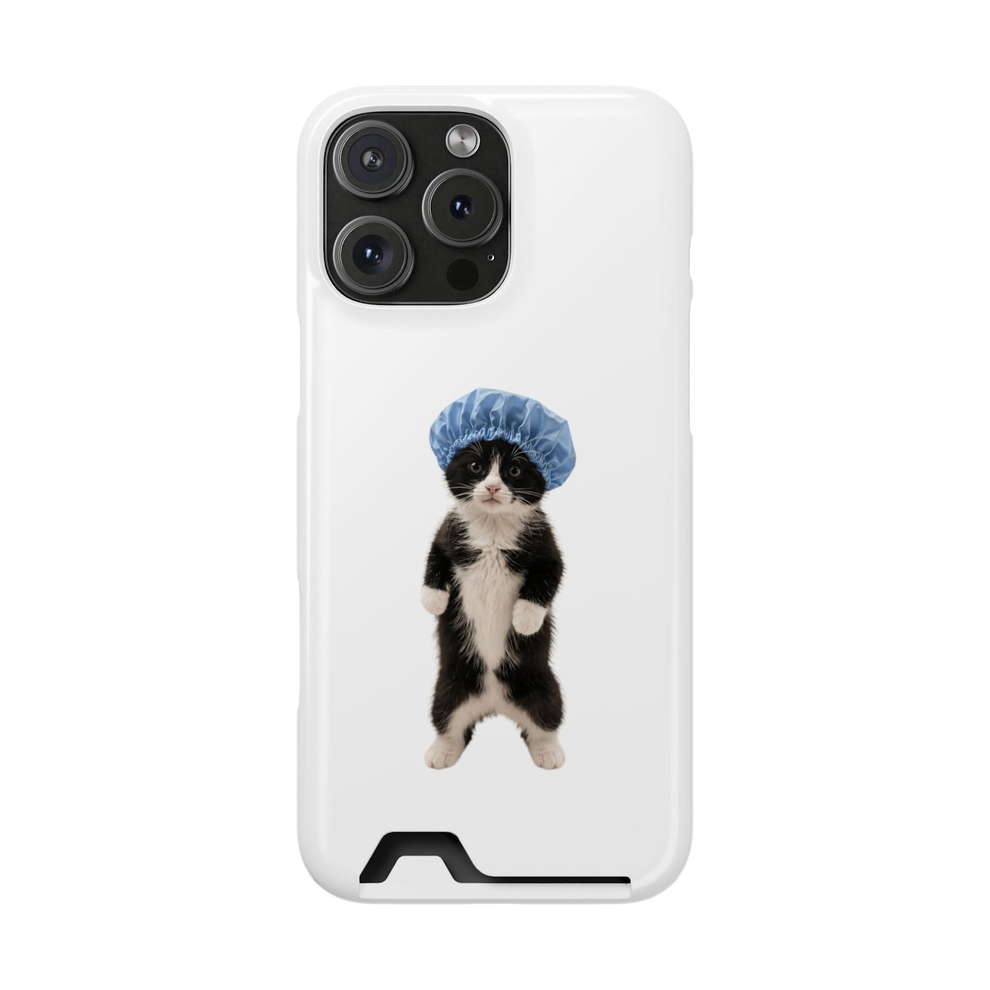 Cute Cat in Shower Cap Slim Phone Case with Card Holder