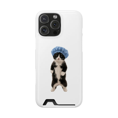 Cute Cat in Shower Cap Slim Phone Case with Card Holder