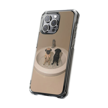 Clear Magnetic Phone Case – Cute Pups in Sink Photo Design