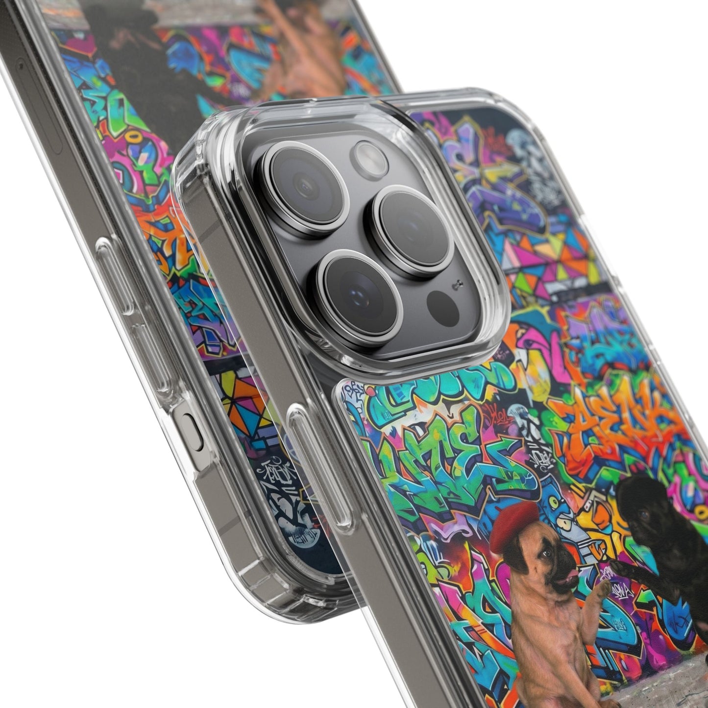 Clear Phone Case — Colorful Graffiti Pugs Design