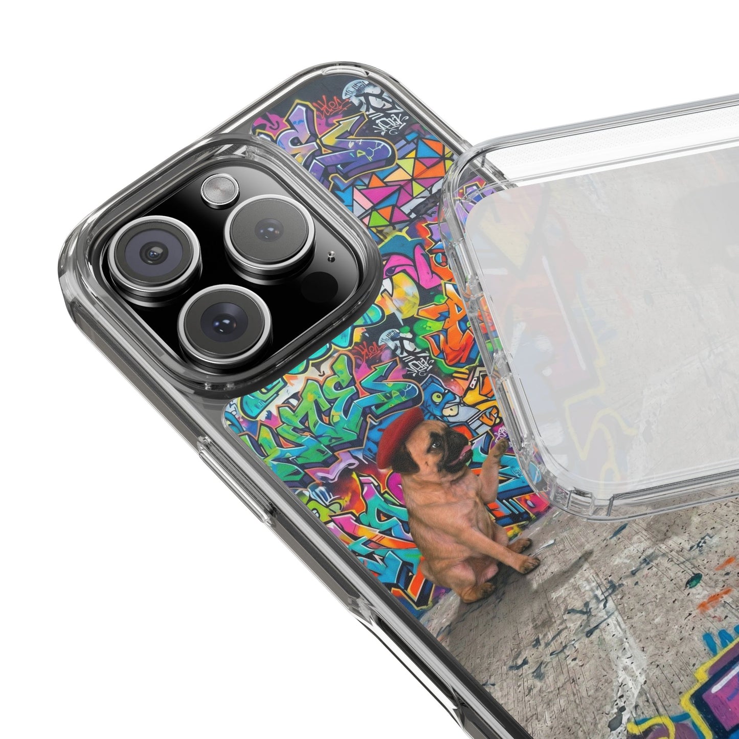 Clear Phone Case — Colorful Graffiti Pugs Design