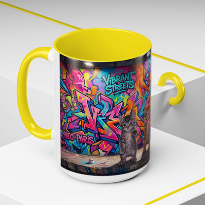 Street Kitties Graffiti Coffee Mug — Colorful Cat Art Accent Mug (11/15oz)