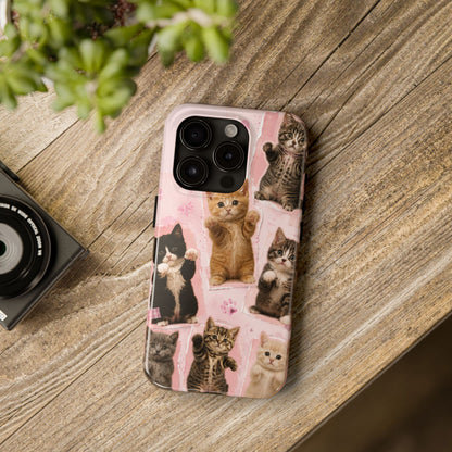 Cute Kittens Tough Phone Case — Pink Paw Print Protective Phone Cover