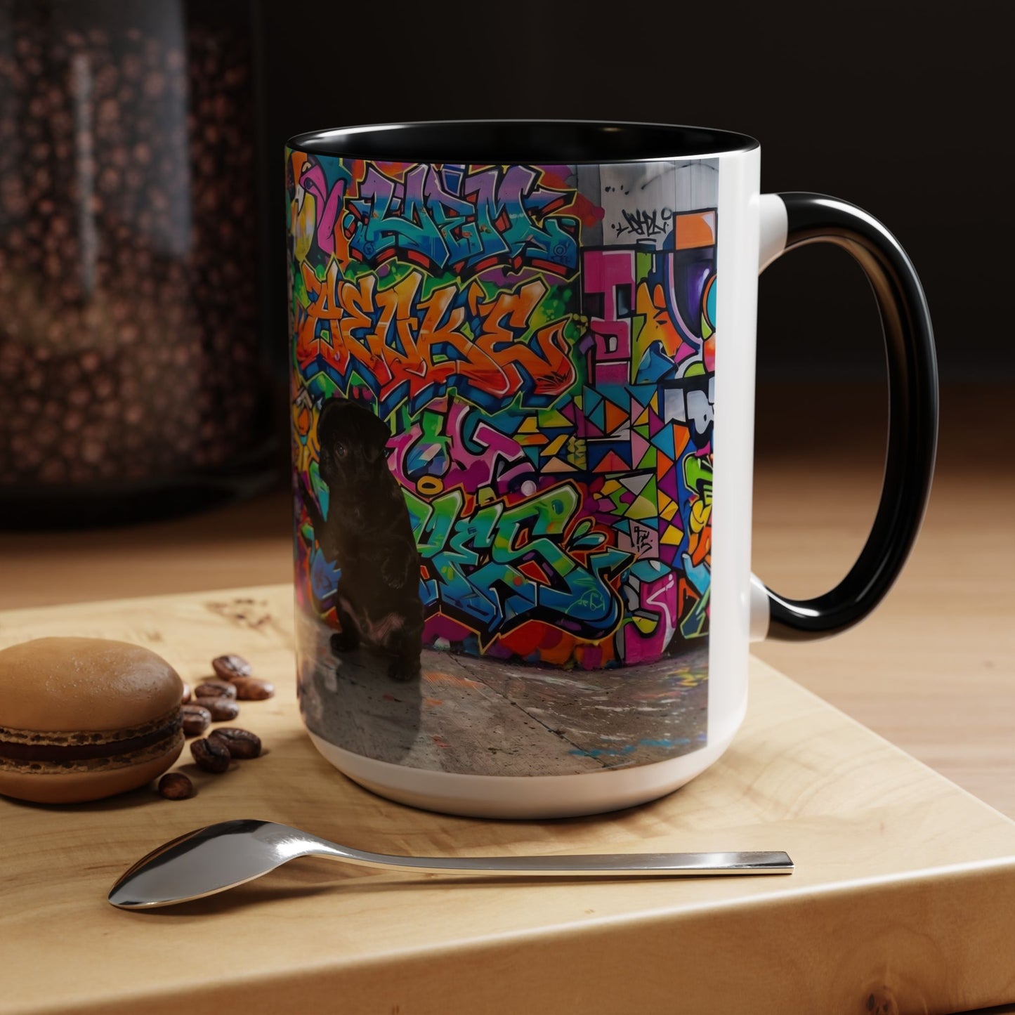 Graffiti Pug Coffee Mug — Colorful Street Art Accent Mug (11/15oz)