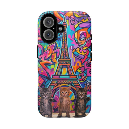 Cat Graffiti Eiffel Phone Case — Colorful Urban Parisian iPhone Cover