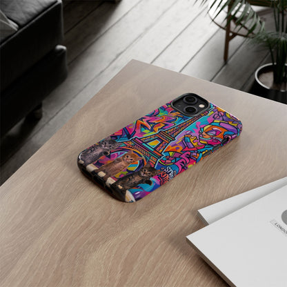 Cat Graffiti Eiffel Phone Case — Colorful Urban Parisian iPhone Cover